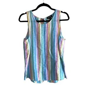 LORD & TAYLOR Linen Sleeveless Striped Blouse Blue Pink M